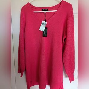 Cable & Gauge V-Neck Sweater in Bold Pink